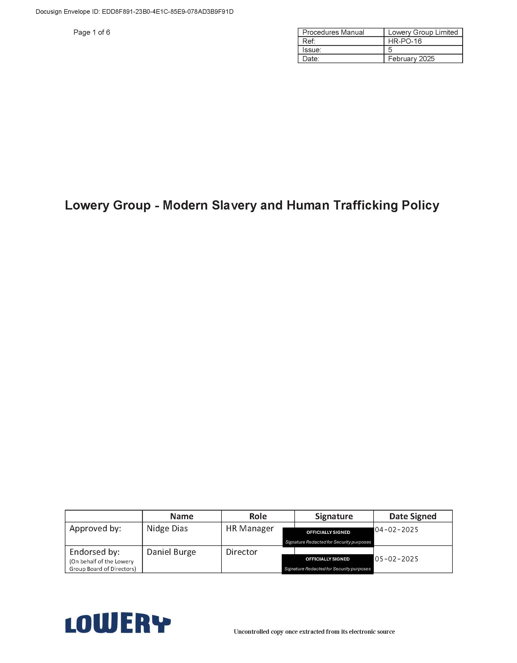 Modern Slavery and Human Trafficking Policy