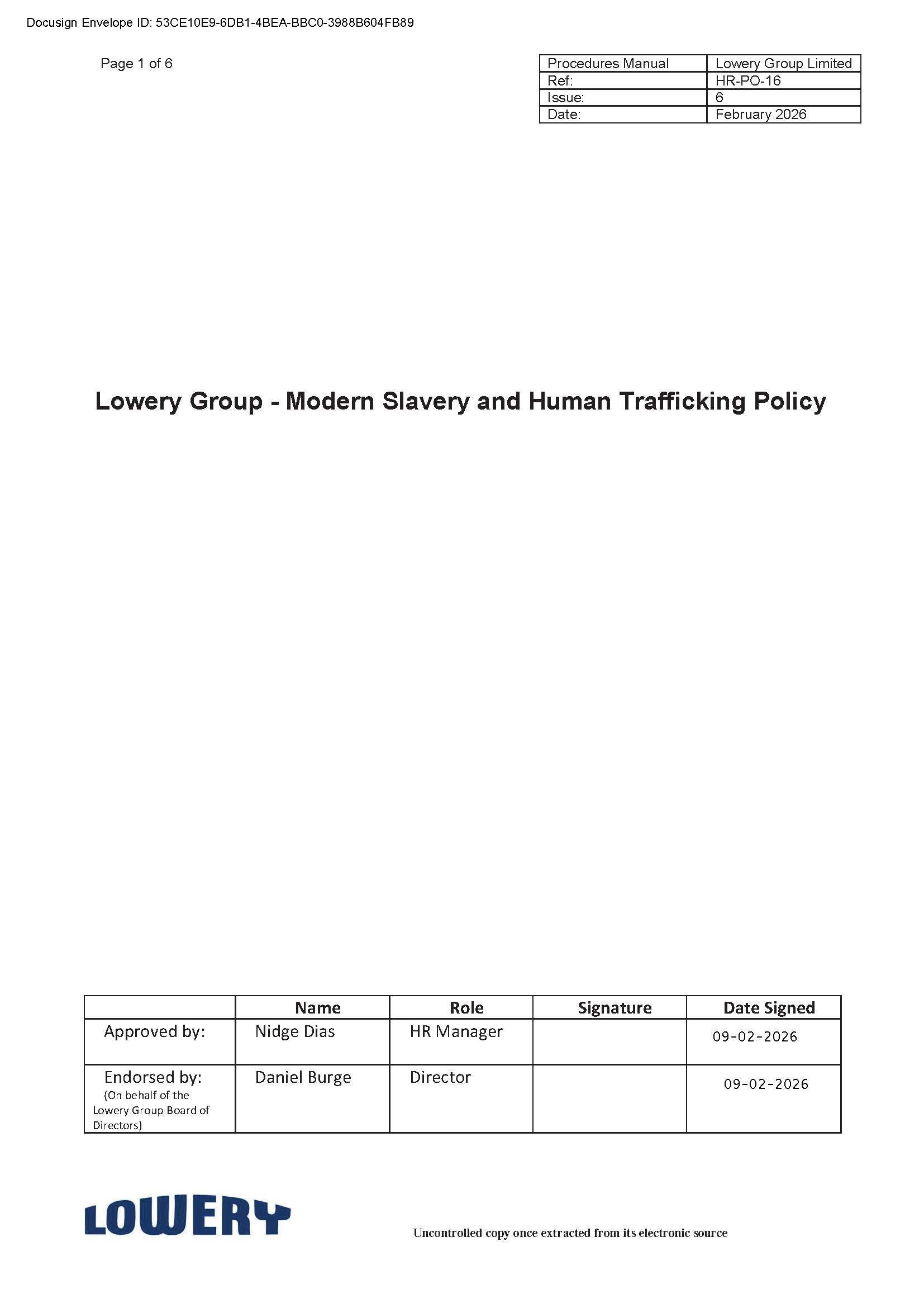 Modern Slavery and Human Trafficking Policy